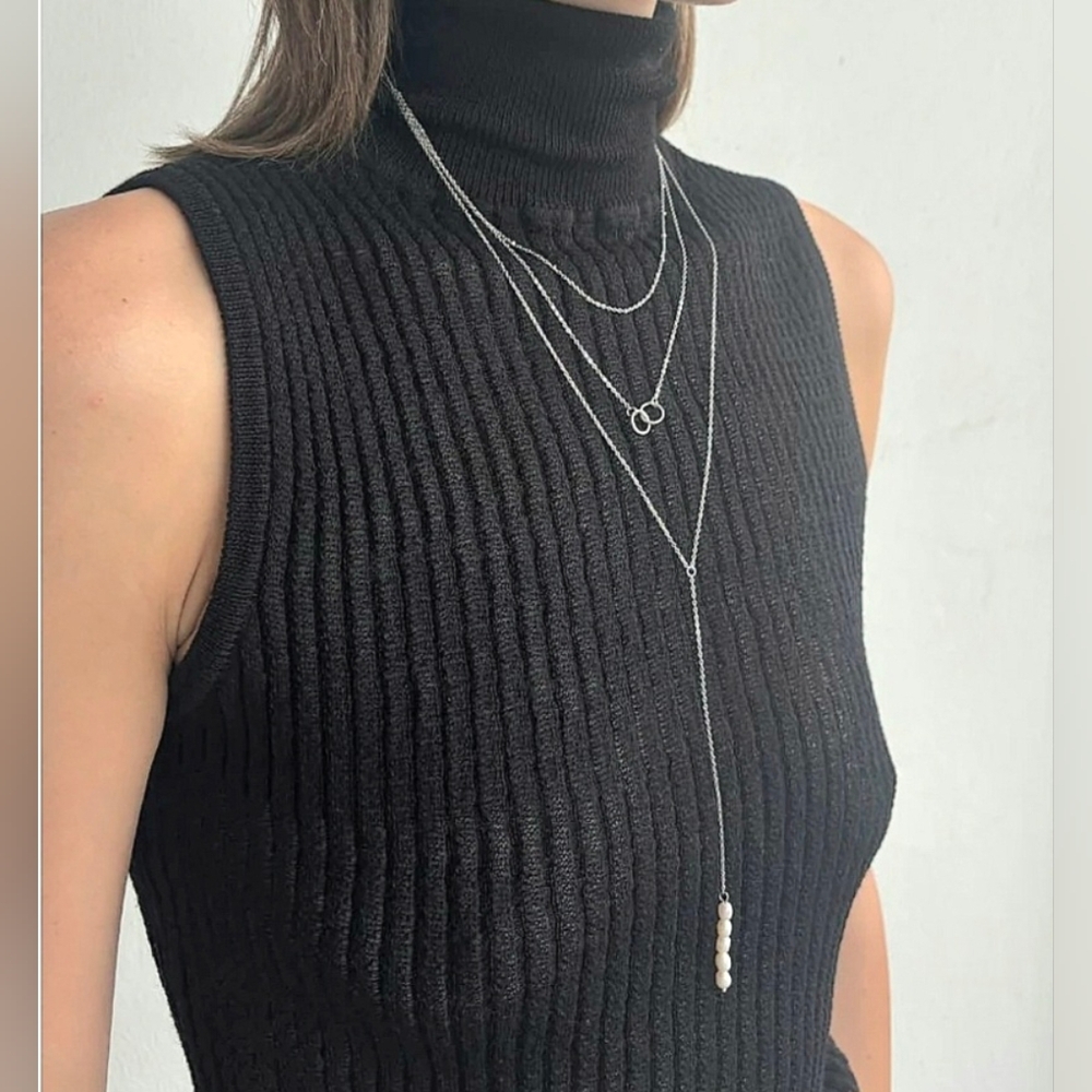 **NEW**Rhodium Plated Pearl Y-Lariat Layered Necklace Set